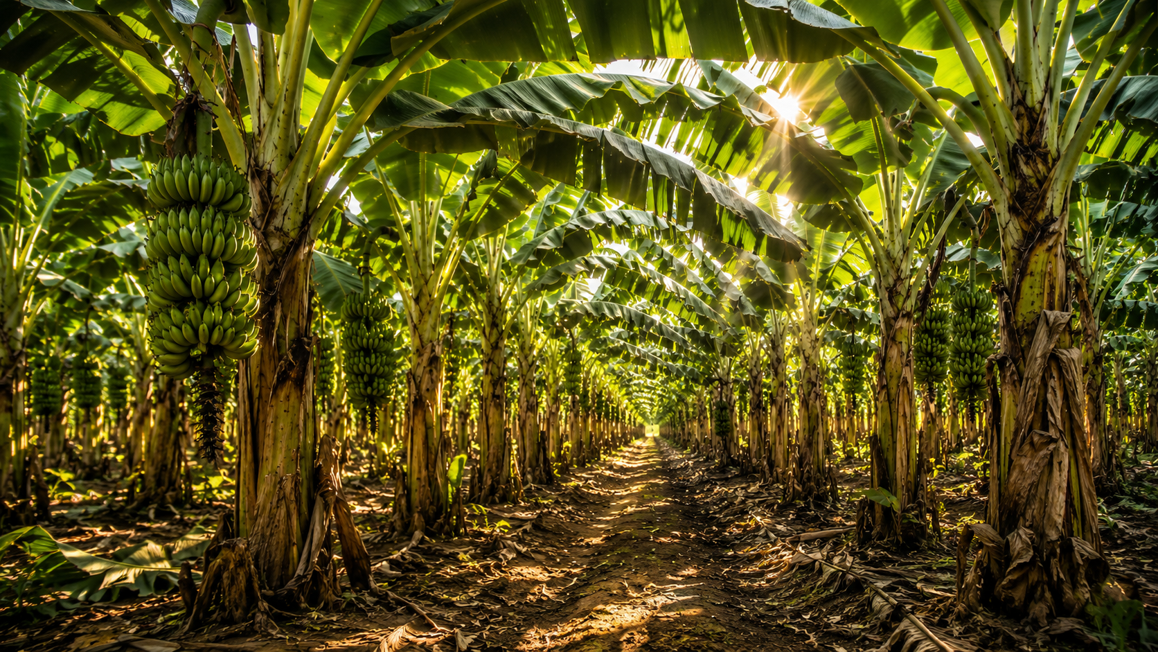 Sunlight through the banana canopy at Koshele Farm
