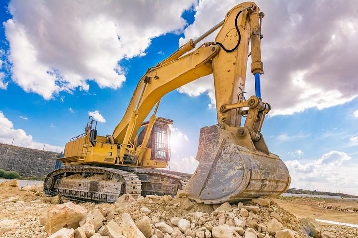 Tracked excavator at work on a construction site